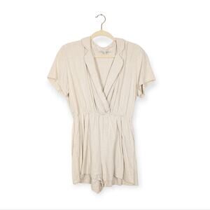 Louna Cream Beige Linen Blend V-Neck Romper Size L